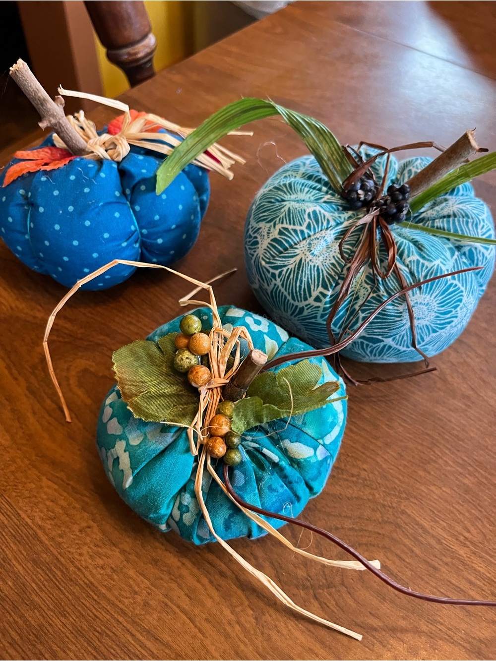 Teal Fabric Pumpkin Trio Holiday Décor